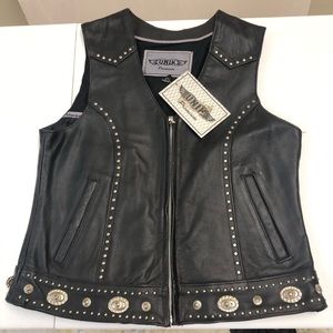 NWT UNIK Premium Black Concho Leather Vest